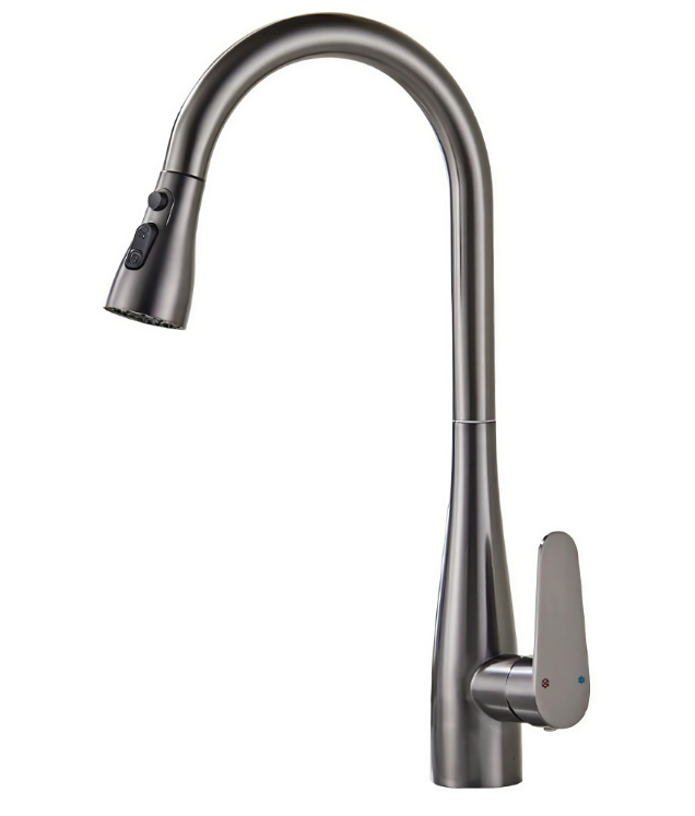 Gunmetal Grey High-Arc Gooseneck vroča in hladna kuhinjska izvlečna pipa